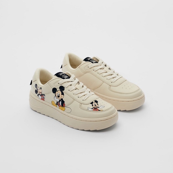 Zara Shoes - Zara Cream Leather Mickey Mouse Disney Sneakers